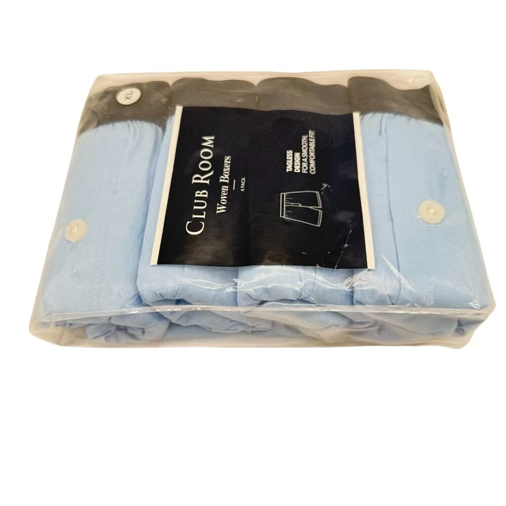 Club‎ Room Men's Woven Boxers 4-Pack XL Sky Sail Blue 100% Cotton NWT